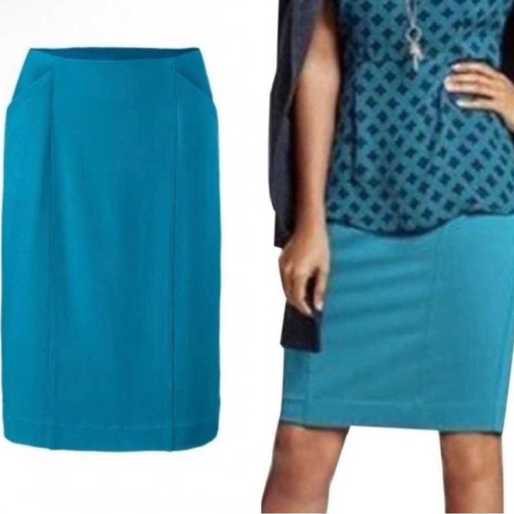 CAbi Style 3220 Sigourney Pencil Skirt Teal Turquoise Blue Knit Pockets